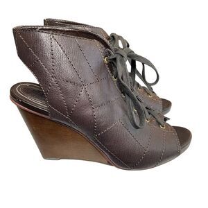 Fossil Lace Up Wedge Heels Brown Size 9.5